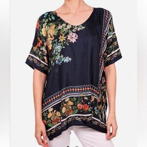 🌸 Johnny Was Silk Blouse – XS – Floral Print – Loose Boxy Fit – Retail $278 🌸